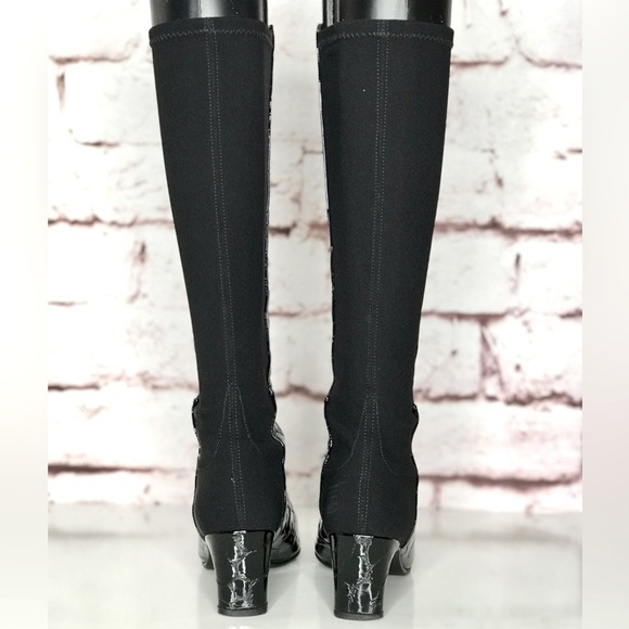 STUART WEITZMAN Croc Embossed 50/50 Ltd Edition Black Patent Leather Heel Boot 4 - Picture 4 of 16